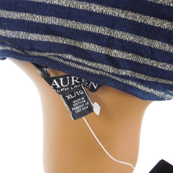 LAUREN Top XL Navy/Gold Striped Shirt NWT Casual Party Blouse Long Sleeves - Picture 8 of 9